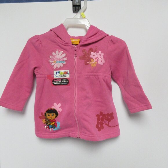 Nickledeon Dora Explore Girls 18 Months Hooded Pink Zip Long Sleeve Sweatshirt - Picture 1 of 7